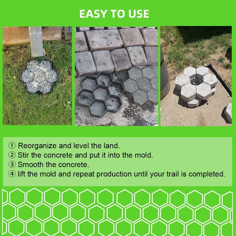 CJGQ 15.7"x15.7"x1.57" Concrete Molds Reusable Walk Maker Stepping Stone Paver Path Maker Lawn Patio Yard Garden DIY Walkway Pavement Paving Moulds (Honeycomb) - Image 3